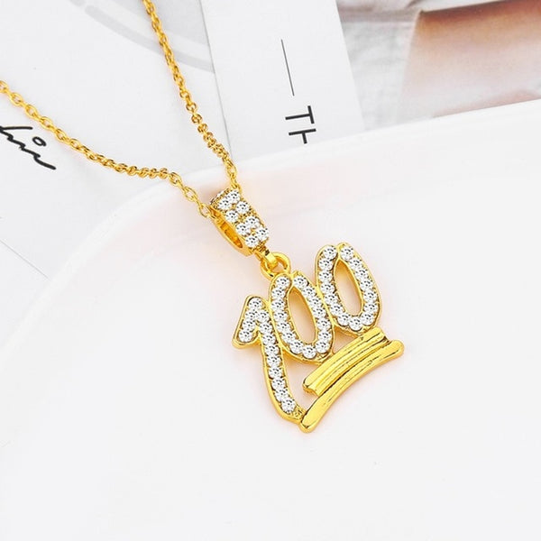Rhinestone 100 Pendant Necklace