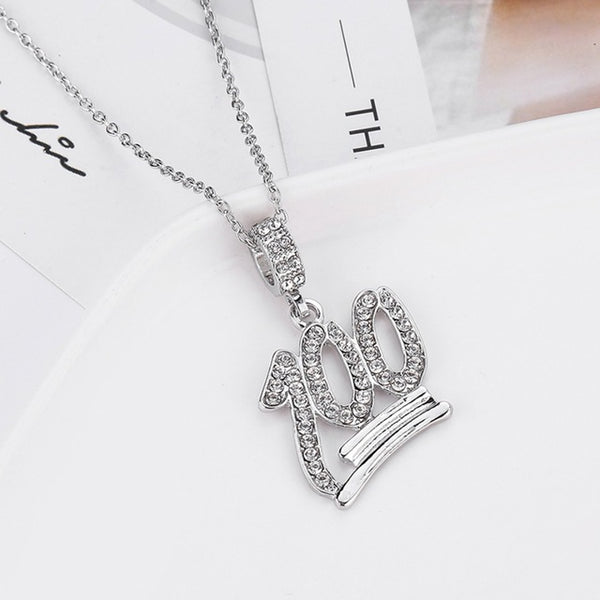 Rhinestone 100 Pendant Necklace